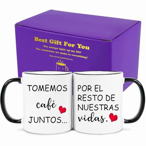 Fatbaby Regalos de boda para parejas, de compromiso para parejas, juego de tazas de café ‘Tomemos café juntos por el resto de nuestras vidas’ de 11 oz