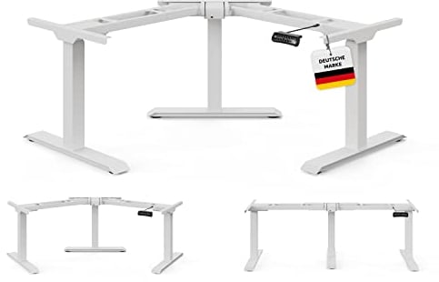 DESKSPACE Corner Elektrisch Höhenverstellbares Eckschreibtisch Gestell - 10 Jahre Garantie, Ergonomischer winkelverstellbarer Steh-Sitz Schreibtisch Untergestell, Ecktischgestell (Weiß)
