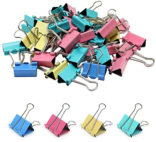 Sixfolo 80 Stück Foldback Klammern 19mm Farbige Binder Clips Metallklammern Bunt Papierklammern Bürobedarf Klammern Vielzweck Binder Clips Set für Fotos Notizen Briefpapier Bürobedarf