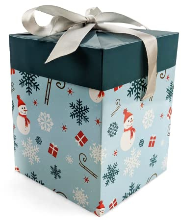 Netuno Weihnachten Geschenkbox 12x12x15 cm mit Deckel Schleife, Hellblau | Hellblaues Schneemann-Muster: passend zu Weihnachten und Nikolaus, besonders für Kinder