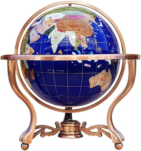 OLOTU Globus Kinder Weltkugel aus natürlichem Edelstein mit Zinklegierungsständer High-End-Globus Handgefertigter Vintage-Geografischer Globus 17,7Höhe 12,9 Durchmesser Globus Dekor