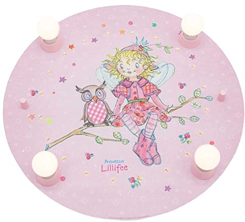 LED Deckenleuchte PRINZESSIN LILLIFEE MIT EULE, 4x E14, 20 LEDs, rosa
