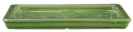 Geosism & Nature Sottovaso per bonsai rettangolare in gres smaltato verde 22,5x16x1,5 cm - GA1S