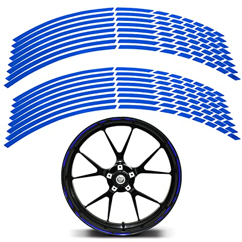 Felgenaufkleber,Reflective Wheel Felgen streifen Aufkleber,Felgenrandaufkleber Komplettset,Felgenrandaufkleber Felgenband,Motorrad Fahrrad Auto Blau Motorradaufkleber Komplettset,Blau