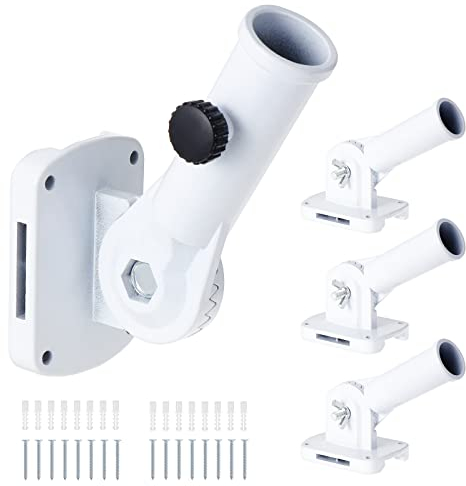 eROOSY 4 PCS Support de Drapeau Réglable, Porte Drapeau Mural Exterieur, Support Mural Réglable de Mât de Drapeau, Support Mural pour Mât de Drapeau avec vis, Blanc