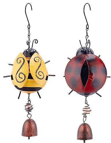 WEBEEDY 2 Stück Biene Metall Windglocke Marienkäfer Wind Glocke Fenster hängen Ornament Fenster hängen Dekor Garten Sonnenfänger Stereo hängende Glocke für Garten Hof