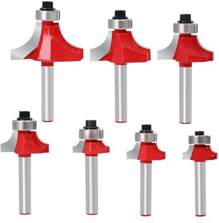 TOWOLYS 7pcs 1/4 Shank Round Over Edging Router Bits Corner Rounding Edge Forming Edging Tool Set - 1/8 5/32 3/16 1/4 5/16 3/8 1/2 Radius