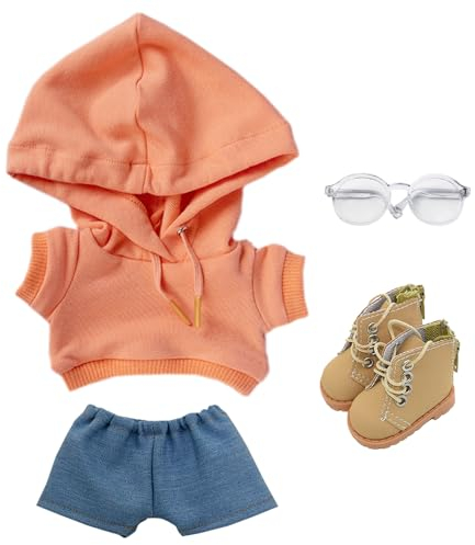 niannyyhouse Lose, solide Kapuzenpullover, Jeans, Brille, hohe Lederschuhe, 10 cm, 15 cm, 20 cm, Plüschpuppenkleidung, weiches Plüschtier, Verkleidungszubehör (A10, 20 cm)
