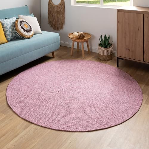 Steffensmeier Handweb Teppich Bali | 100% Baumwolle, Rosa meliert, handgefertigt, Größe: Ø 170 cm | Flur, Eingangsbereich, Wohnzimmer
