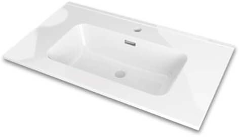Lavabo Encimera Cerámico Blanco Gandía | Pila Lavamanos Rectangular 91x46 cm | Lavabo para Mueble de 90 x 45 cm | Diseño Moderno, con Rebosadero, con orificio grifo, 1 seno centrado