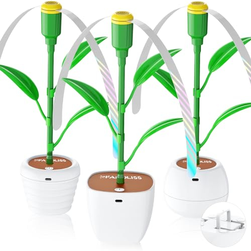 FANDLISS Repellente Per Mosche, 3 Pezzi Modellazione di vasi da fiori Ventilatore Repellente Per Mosche, Flessibile Ventilatore Scaccia Mosche USB C Con Interruttore, Interno, All'Aperto, Bianco