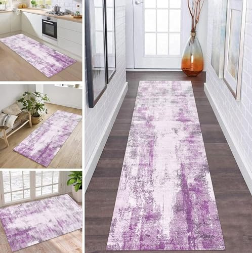 Teppich Läufer Lang Flur Küche rutschfest waschbar Korridor Tepiche Küchenläufer 90X200CM Grau Rosa Flurteppich Teppichmatten Meterware Kücheteppich für Schlafzimmer Wohnzimmer Flurmatten Esszimmer