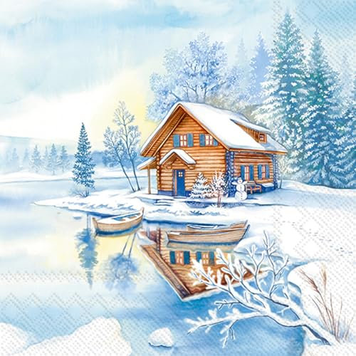 IHR Ideal Home Range Party-Servietten, Einweg-Servietten, 3-lagig, 16,5 x 16,5 cm, The Lake House, 20 Stück