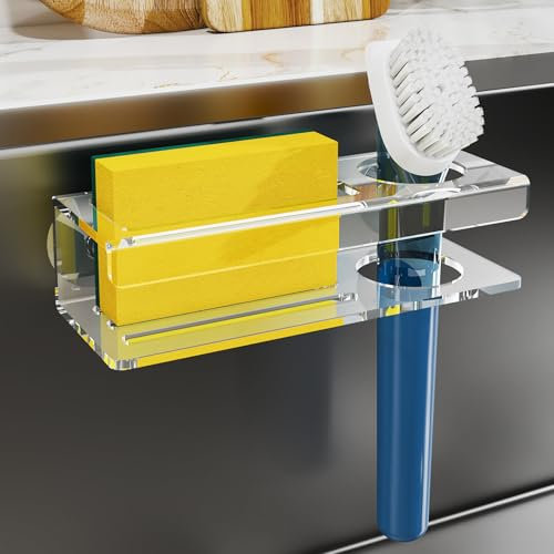 NiHome Acrylic Sponge Holder for Kitchen Sink, Dish Brush Holder, Kitchen Sink Organizer with Suction Cups & Adhesive Mounting for Sponge, Soap, Dish Brush, Scrubber, Sink Caddy for Kitchen Decor