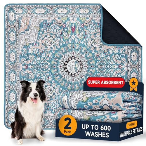 YOSEPATI Washable Pee Pads for Dogs 2 Pack,104x92cm Waterproof Non-Slip Reusable Puppy Pad with Fast Absorbent,Leakproof Whelping Pads for Pet Housebreaking (Lake Blue Medallion, 104x92cm(Pack of 2))