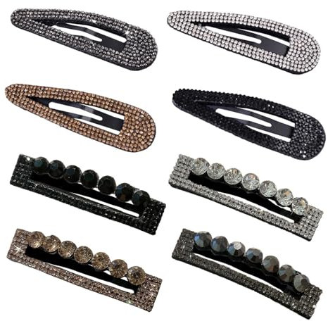 Lot De 8 Pinces À Cheveux En Strass, Pinces À Cheveux En Diamant Pour Femme, Pinces À Cheveux Argentées, Pinces À Cheveux À Paillettes, Pinces À Cheveux En Métal Avec Boutons-Pression
