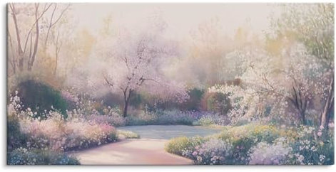 Paul Sinus Zarter Frühlingsgarten im Morgenlicht Leinwandbild 120x60 cm in sanften Pastellfarben