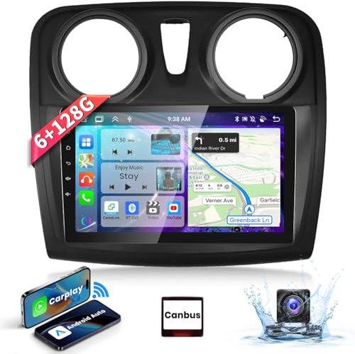 【6G+128G 8-Core】 Podofo 9 Autoradio Bluetooth Für Dacia SANDERO II B52 2012-2019 Carplay Android Auto Wireless,WiFi GPS Navi HiFi/RDS/FM DSP,Android 13 Radio 2 din mit Touchscreen+AHD Rückfahrkamera
