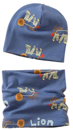 HEOXIN Baby Kinder Mütze Schal Set, Niedlich Beanie Mütze Hüte und Loop Schals, Babymütze und Schal mit Löwenmuster, Herbst Winter Mütze Schal Set für 2-5 Jahre Baby Mädchen Junge Unisex, Blau L