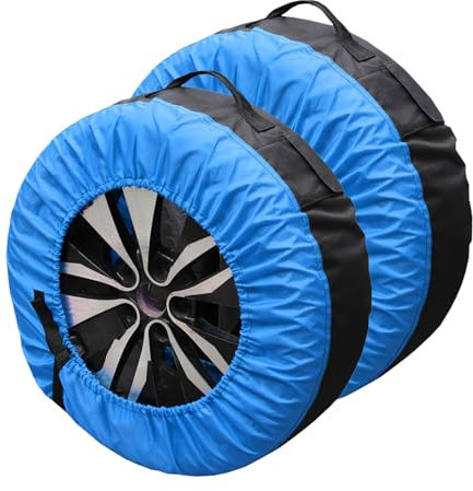 2Pcs Car Spare Tire Cover, Universal Wheel Tire Cover, Waterproof Dustproof Oxford Wheel Protector with Storage Bag with Reinforcement Stickers, Adjustable Car Spare Tire Protector 16-22 Inch (Blue)