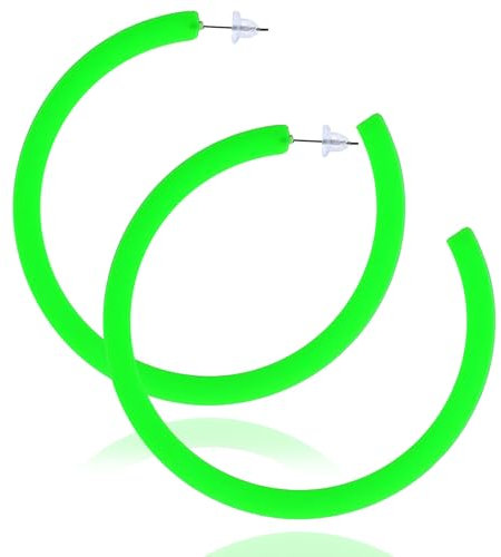 Neon Ohrringe Damen, Neon Ohrringe, Ohrringe 80er 90er Style, Ohrringe Creolen Neon, Neon Ohrringe Acryl, Geeignet für Karneval, Halloween, Mottoparty, Maskerade/Grün