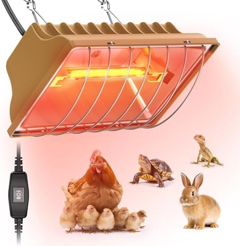 HEYOUTH Wärmelampe Hühner,Hühnerstall Heizung,Profi Wärmestrahler mit Sparschalter,Ferkellampe,Kückenlampe,Wärmelampe,Infrarot Heizstrahler,Automatische thermostatisch Infrarotlampe (175W)