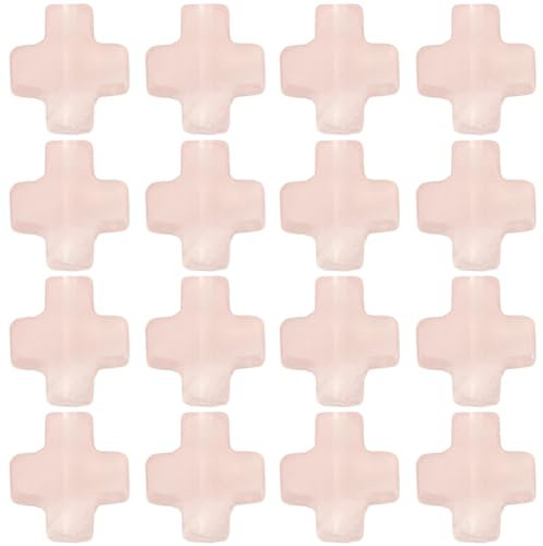 SUNNYCLUE 1 Box mit 36 Steinkreuz-Perlen, rosa Kreuzperlen, Rosenquarz, Ostern, Feiertage, Rosenkranz, kleine Tasche, kleine Edelsteine, Kreuze, Kruzifix-Perlen für Schmuckherstellung, Weihnachten,