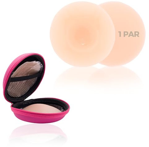 FastRay 1 Par de Pezoneras Adhesivas Invisibles Premium (8cm Ø)-Cubre Pezones Reutilizables de Silicona Ultra Fina-Adhesivo Biológico-Hipoalergénicas-Resistentes al Sudor y Agua-Incluye Estuche