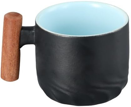 Dewocke Ceramic Espresso Cup with Wooden Handle, 60ml Espresso Coffee Cup, Black Ceramic Tea Cup, Small Coffee Mug, Espresso Shot Cup, Heat Resistant Coffee Cup, Demitasse Cup for Latte Cappuccino Tea
