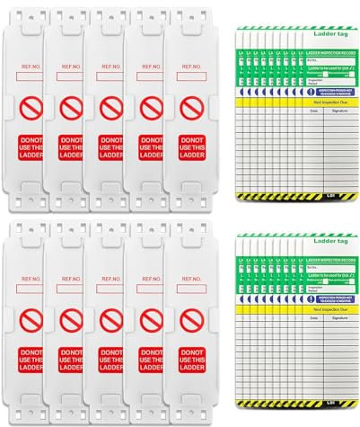Waterproof Ladder Inspection Tag Kit - Includes 10 Holders & 20 Inserts, Suitable for All Ladder Types(10 Holders and 20 Inserts)