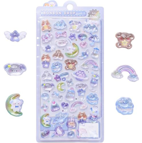 3D Cute Stickers Puffy Stickers Party Bag Filler for Party Rewarding Gifts Kawaii Sticker for Scrapbooks Planners Journals Laptops Adorable Cartoon Mini Sticker for Adult (Blue)