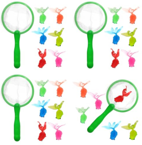 Juego de Juguetes de baño con 4 Herramientas de Red de y 24 Mini Animales - Peces Rojos Artificiales para acuarios Peces flotantes Peces Falsos con alcantarilla para Juegos de Piscina, Juguetes