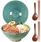 NUTRIUPS Ceramic Ramen Bowl with Chopsticks and Spoons (Ice Crack Green)