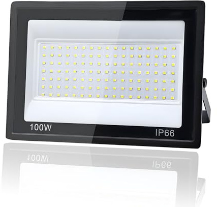 Tkdaksy Focos LED Exterior 100W, 1M Cable Blanco Frío 6500K Proyector LED Exterior, Resistente al Agua IP66 Foco Proyector LED, 10000LM para Terrazas, Patios, Cuadrado, Parques, Garajes, Fábricas
