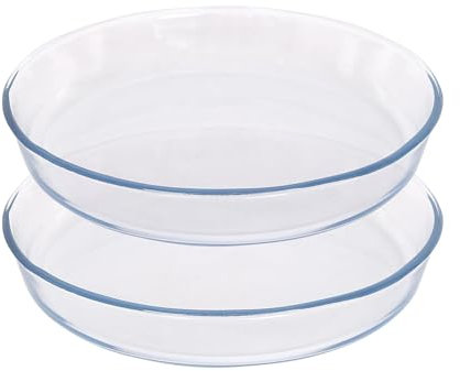 Argon Tableware Round Glass Oven Dishes - 26cm x 26cm - 2x Small Deep Baking Casserole Lasagne Roasting Roaster Cooking Tray Bowl | Microwave Safe, Freezer Safe