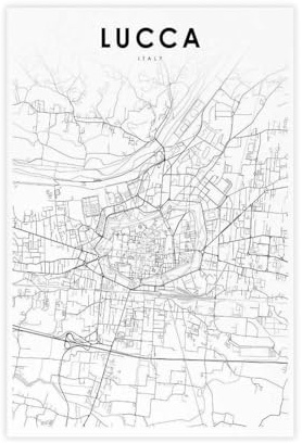 QOGDAF Lucca Italien-Karte, Toskana, Italien, Leinwand-Poster, Schlafzimmer, Dekoration, Landschaft, Büro, Raumdekoration, Geschenk, 50 x 75 cm