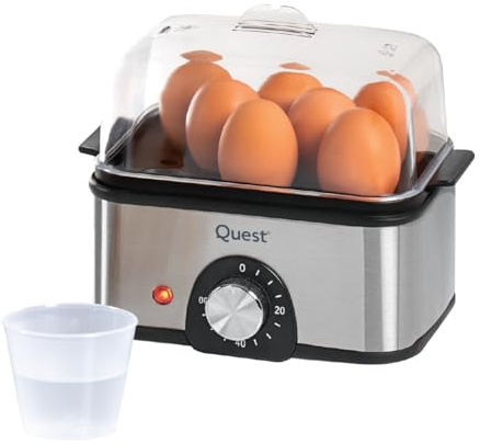 Quest Stainless Steel Electric Egg Boiler / 8-Hole Egg Cooker Rack / 500ml Capacity / 60 Minute Timer & Auto Cut-Off/Transparent Cover / 500W (34369)