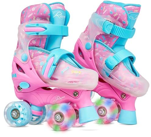 RAVEN Rollschuhe Roller Skates Kinder Mädchen OPTIONAL 2in1 mit Schlittschuhen verstellbar (Caramell ohne Kufen, 27-30 (16,5-18,5cm))