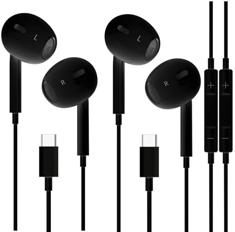 2 Pack USB C Kopfhörer, [MFi Certified] In-Ear Kopfhörer mit Kabel for Apple iPhone 17/16/15 Pro/Pro Max/Plus, Samsung Galaxy, Earphones Wired with HiFi Audio Stereo Microphone (Schwarz)