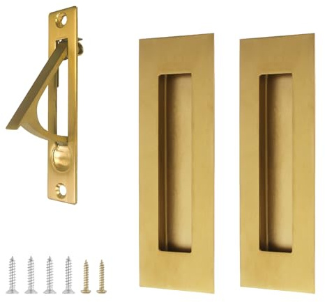 UFURMATE Quadratischer Türgriff und federbelasteter Kantenzug, 1 Set, Edelstahl, versenkte Taschentürgriffe, Schiebetürbeschläge für Schrank (Gold)