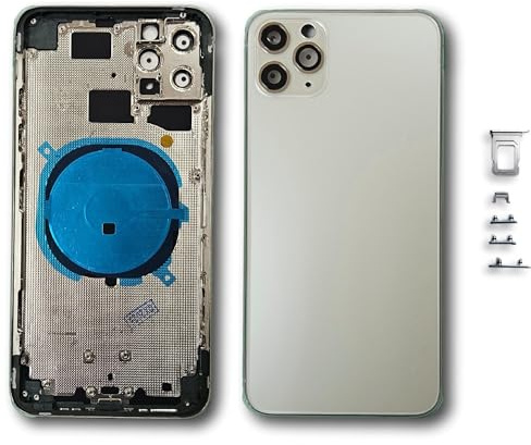 DHLK® Glass Rear Housing Frame compatibile with iPhone 11 Pro Max NO LOGO, NO PRE-INSTALLED COMPONENTS/Rear Shell, battery sitcker,frame, side buttons (white)