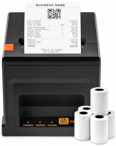 Fuhuihe 80mm POS Quittungsdrucker mit Auto-Cutter, 300mm/s USB Thermo Bondrucker, für Restaurant & Küche mit Lautsprecher-Signal, ESC/POS kompatibel (Windows/Mac/Linux)