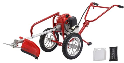 2-Takt Benzin Kehrmaschine, 49ccm Manuell Kehrmaschine Handkehrmaschine Schneeschieber Schneefräse, 1800W Unkraut Entferner WildkrautbüRste für Gehweg Gras Schnee Reinigung Rasen
