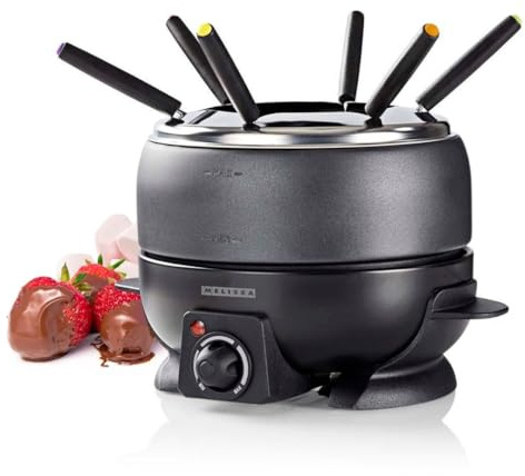 Melissa Electric Fondue Set, 6 Persons, 2.3L, with Adjustable Temperature, Non-Stick Pot, Cool Touch Handles, Anti-Slip Feet, Overheating Protection, Black