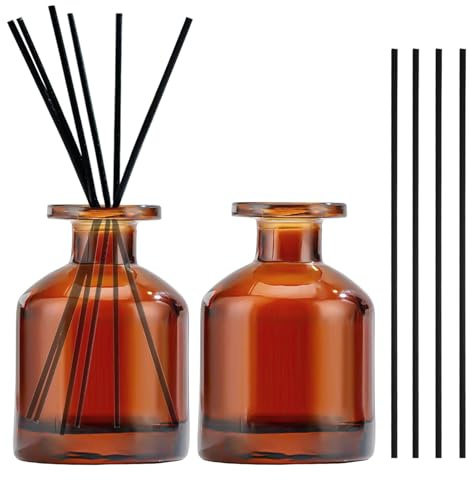 2 Stück 150ml Diffuser Glas, Raumduft Diffuser, mit 10 Duftstäbchen (Braun) | Matte Glasflaschen, Leere Diffusorflasche Glas, für Raumduft und Aromatherapie, Zuhause, Büro, DIY Ersatz