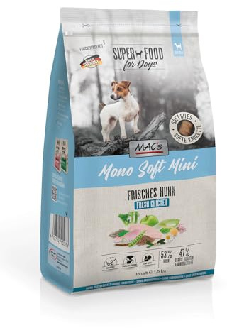 arelf Bundle MAC’s Dog Mono Soft Mini Frisches Huhn 1,5kg | Halbfeuchtes Hundefutter | Monoprotein | Getreidefrei | Softfutter für kleine & Sensible Hunde | inkl. Snack