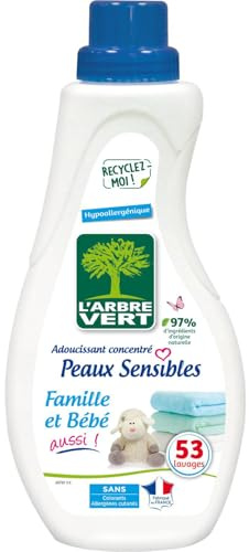 L'ARBRE VERT Adoucissant Concentré Hypoallergénique pour Bébé et Peaux Sensibles 800 mL - Formule 97% d'ingrédients d'origine naturelle - Fabriqué en France - Lot de 3