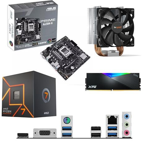 Ryzen 7 9700X 3.8Ghz (Turbo 5.5Ghz) 8 Core 16 Thread CPU, PRIME A620M-K Motherboard, BeQuiet Cooler & 16GB 6400Mhz RGB DDR5 RAM Pre-Built Bundle
