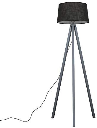 MiniSun | Modern Grey Wood Floor Lamp with a Black Faux Linen Tapered Shade | Floor Lamps & Torchieres, Home Décor & Improvement Essential