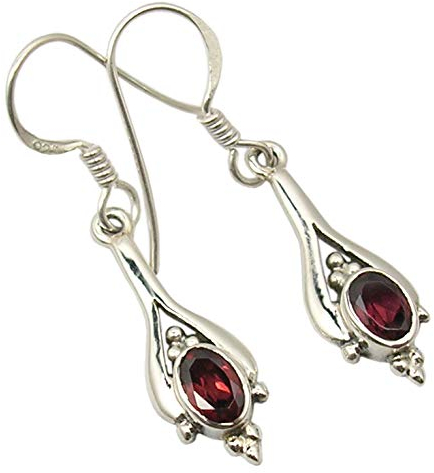 SilverStarJewel 925 Rein Silber Rot Granat Januar Geburtstein Ohrringe 3,6 cm Frauenschmuck